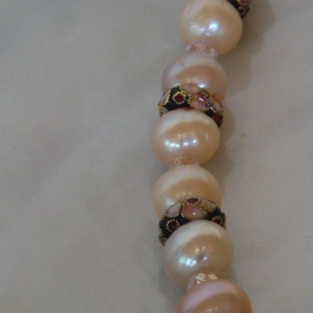 A Pearl and Cloissone‎ Necklace Freshwater Pearls